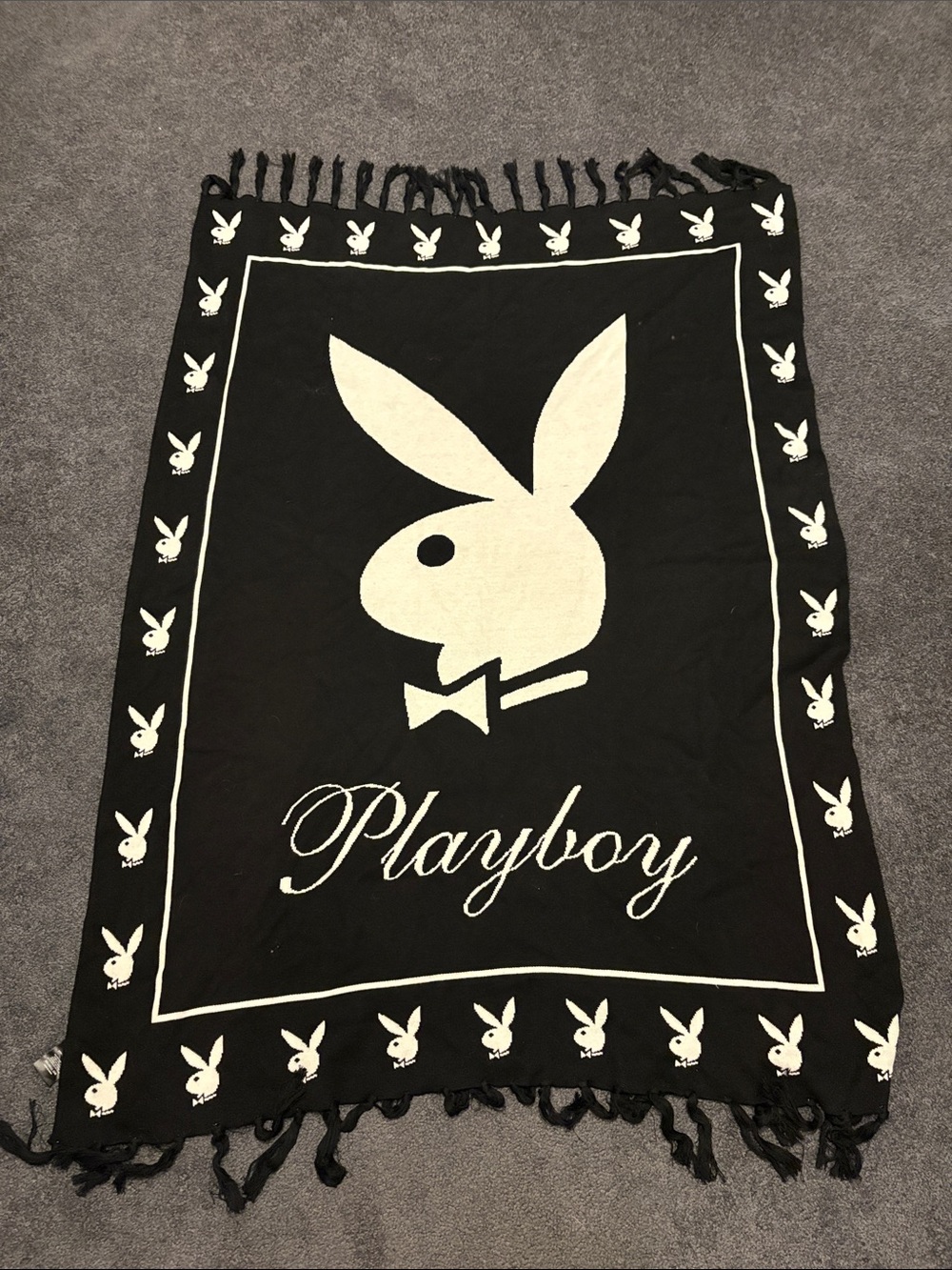 Playboy Black & White Logo Fringe Throw